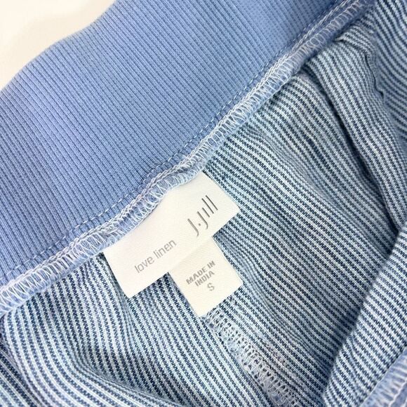 J.Jill Love Linen Pants Womens Small Blue Striped Cropped Wide Leg Elastic Waist - Picture 4 of 10